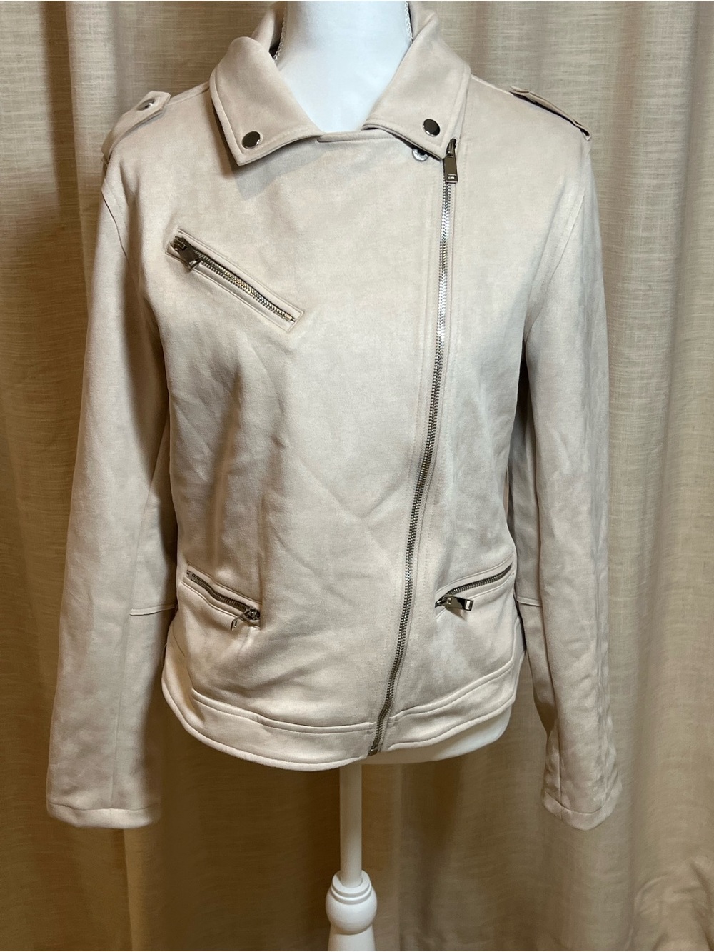 Women’s Beige Suede Moto Jacket